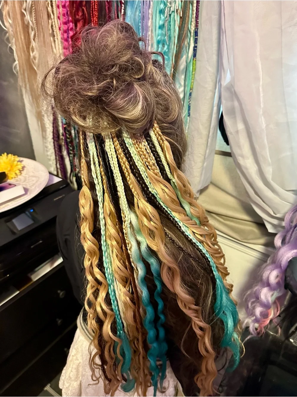 Braided Hair Extension Accent Strands - Mint and Brown